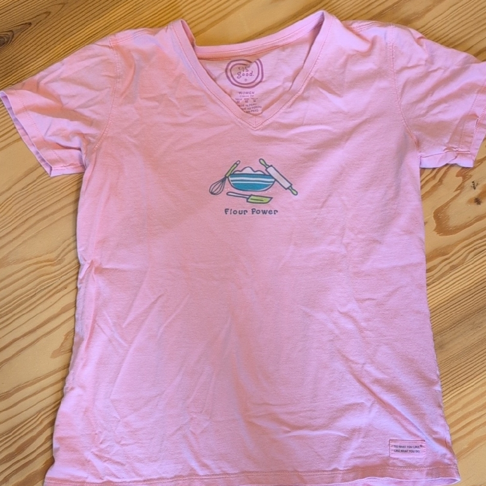Life Is Good Pink Graphic T-Shirt Flour Power